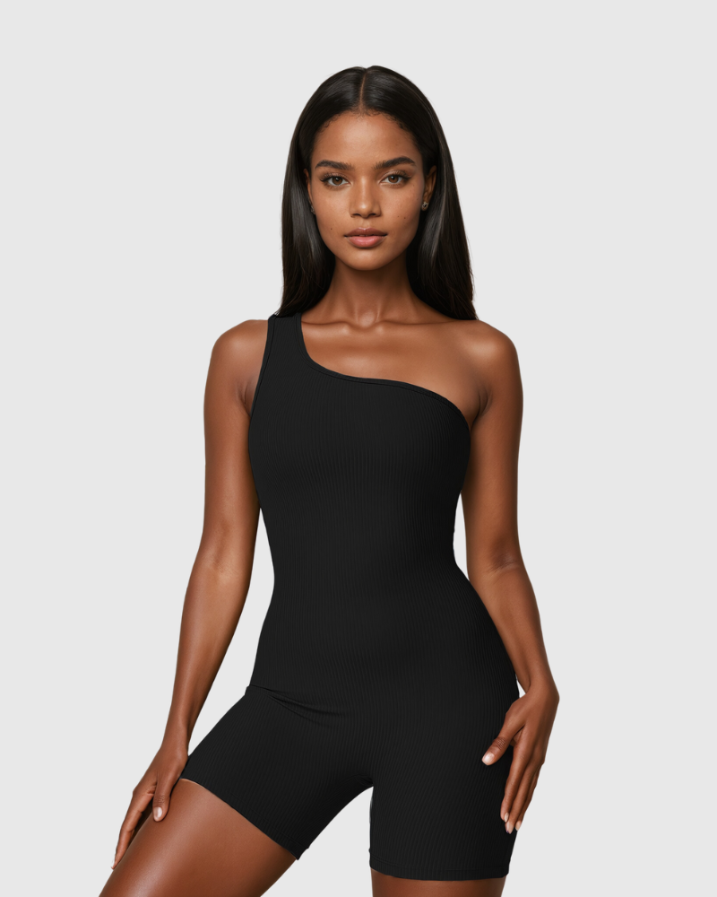 One Shoulder Ribbed Romper