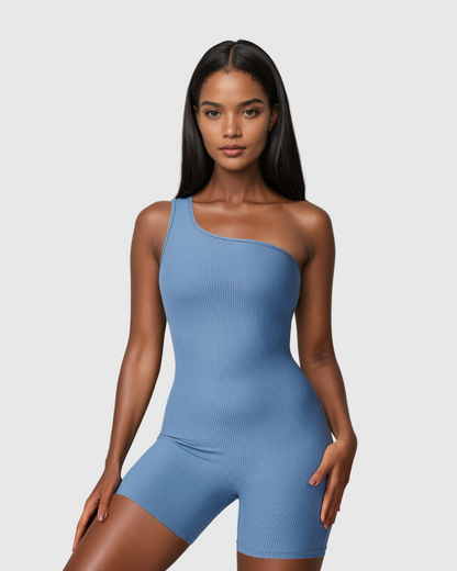 One Shoulder Ribbed Romper