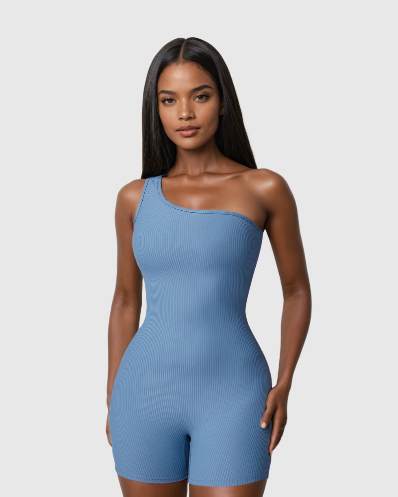 One Shoulder Ribbed Romper