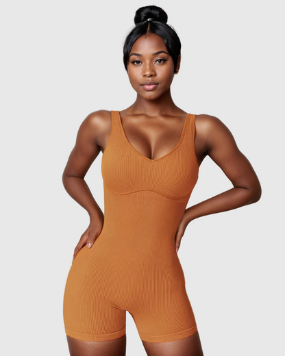 V Neck Sleeveless Ribbed Romper